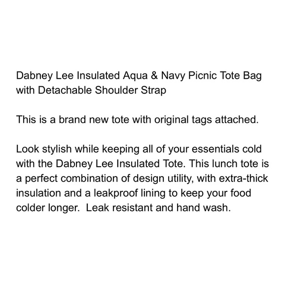 NWT Dabney Lee Navy & Aqua Insulated Picnic Tote w/ Detachable Shoulder Strap - Picture 2 of 8